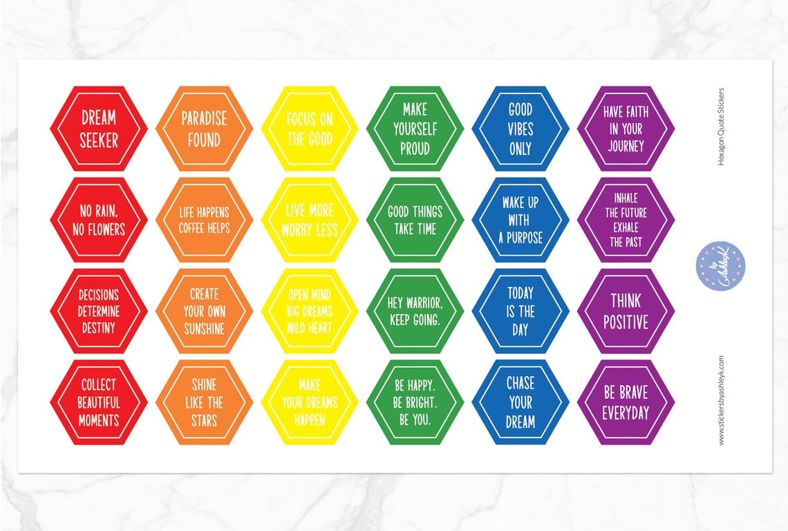Hexagon Quote Stickers - Rainbow