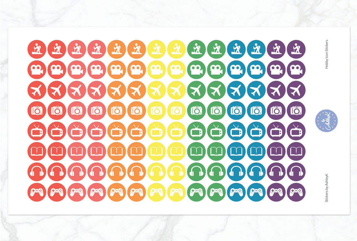 Hobby Icon Stickers - Pastel Rainbow
