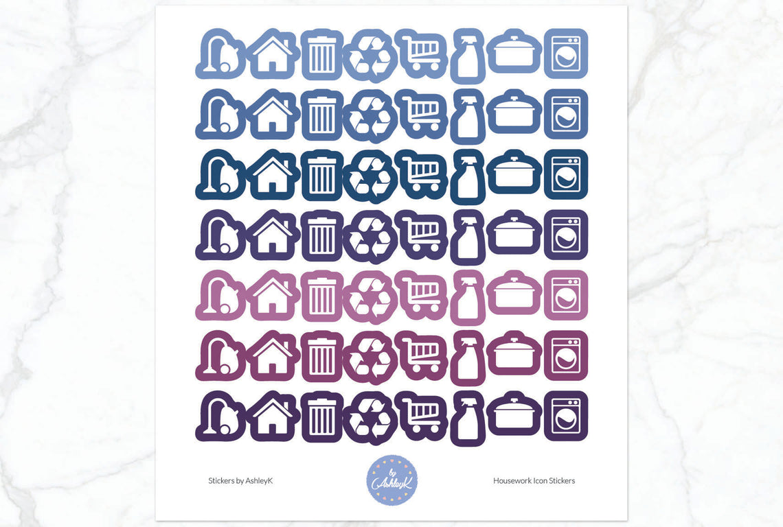 Housework Icon Stickers - Blueberry