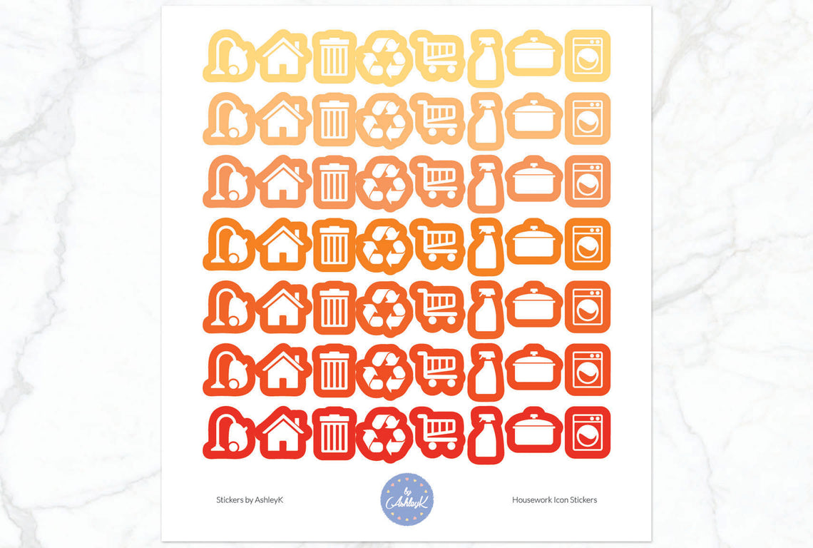 Housework Icon Stickers - Orange