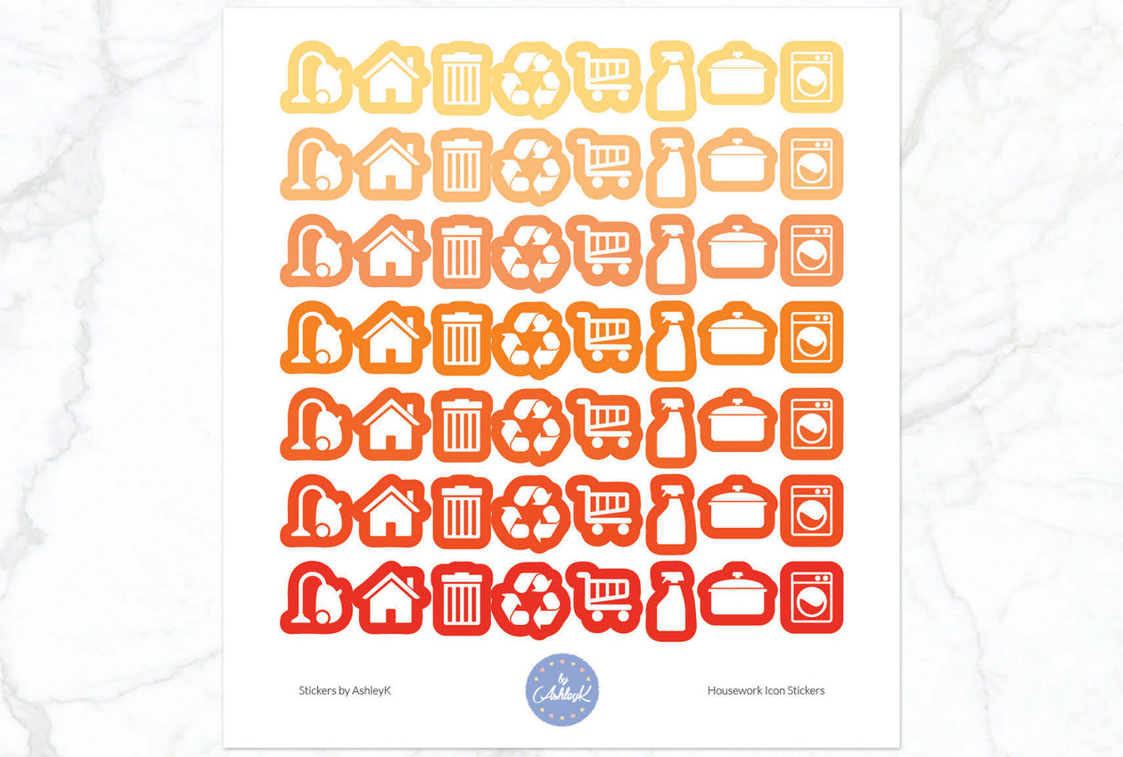 Housework Icon Stickers - Orange