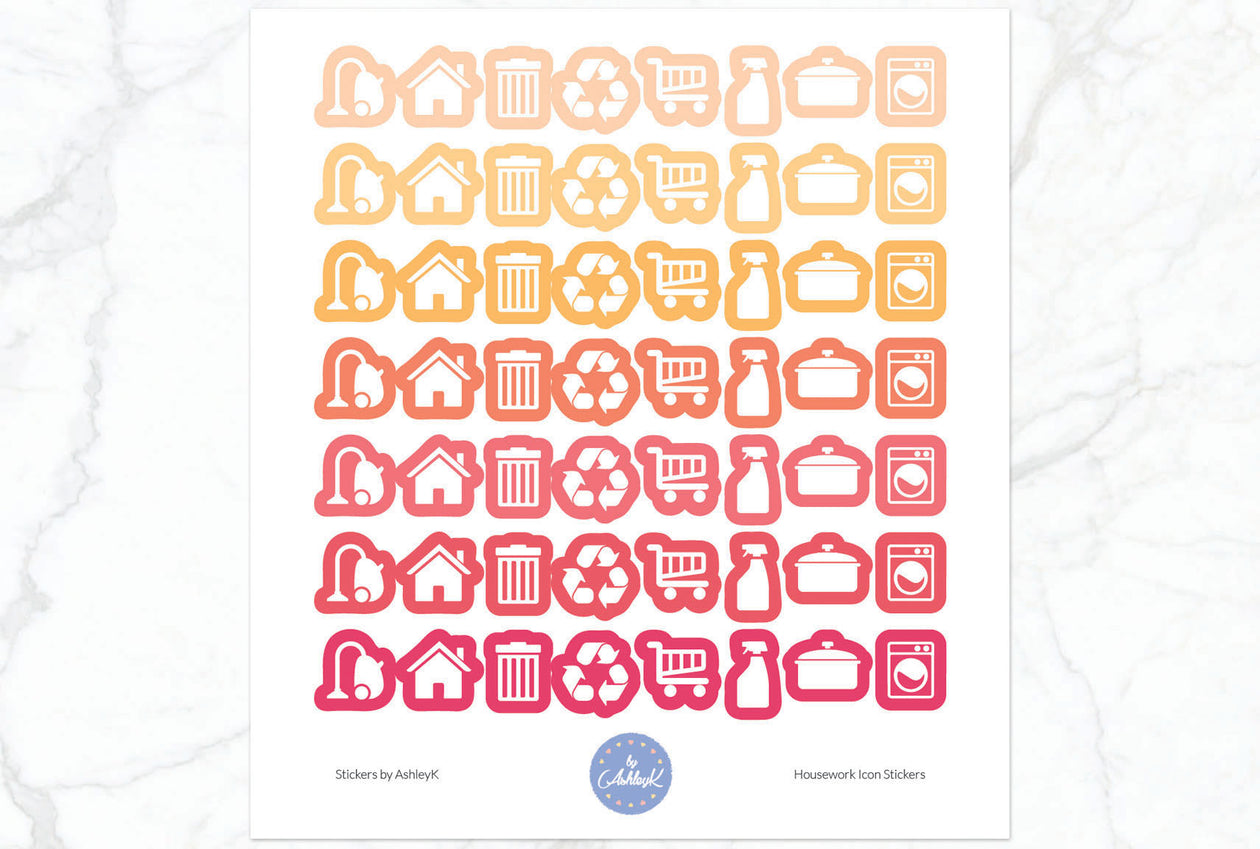 Housework Icon Stickers - Peach