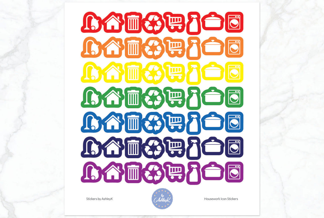 Housework Icon Stickers - Rainbow