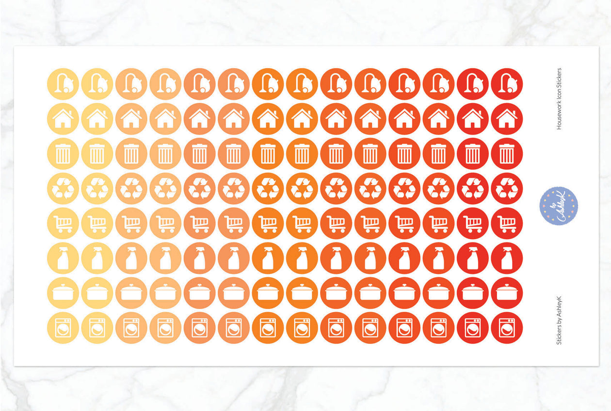 Housework Icon Stickers - Orange