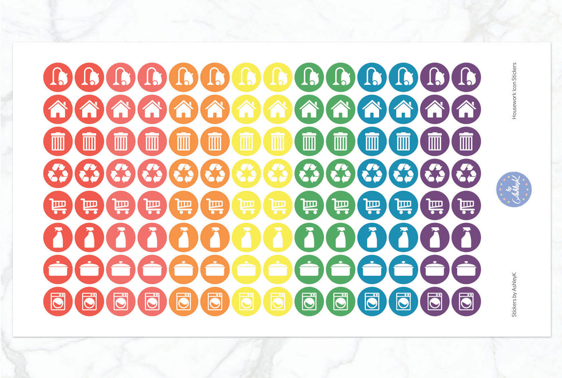 Housework Icon Stickers - Pastel Rainbow