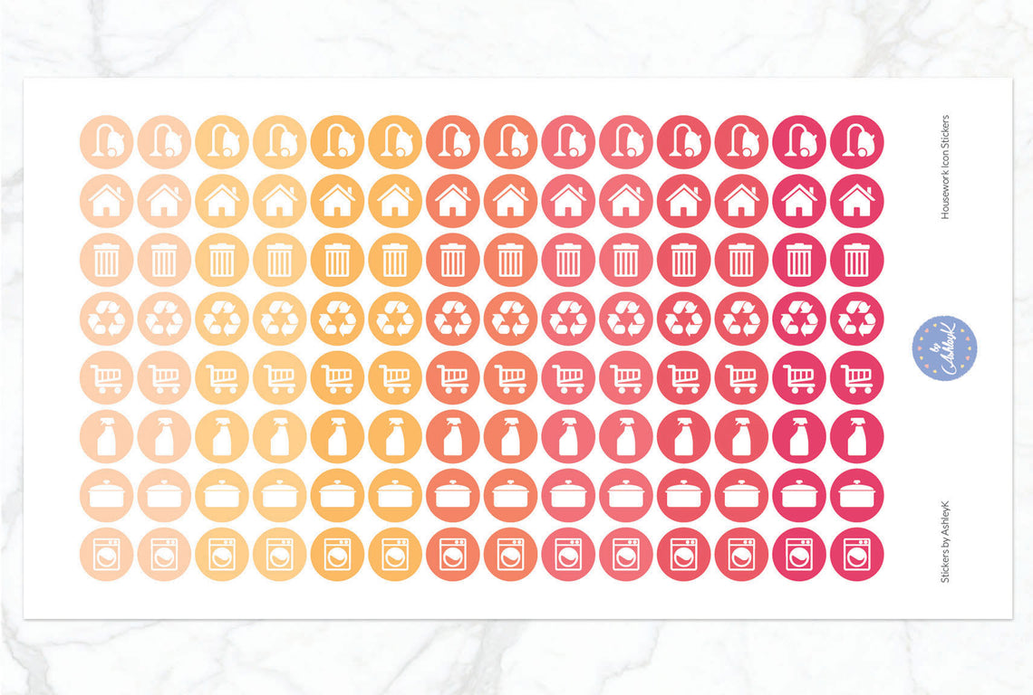 Housework Icon Stickers - Peach