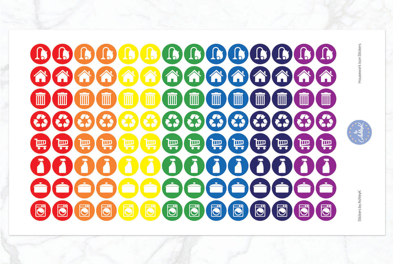 Housework Icon Stickers - Rainbow