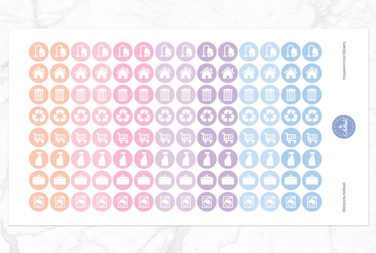 Housework Icon Stickers - Pastel Sunset