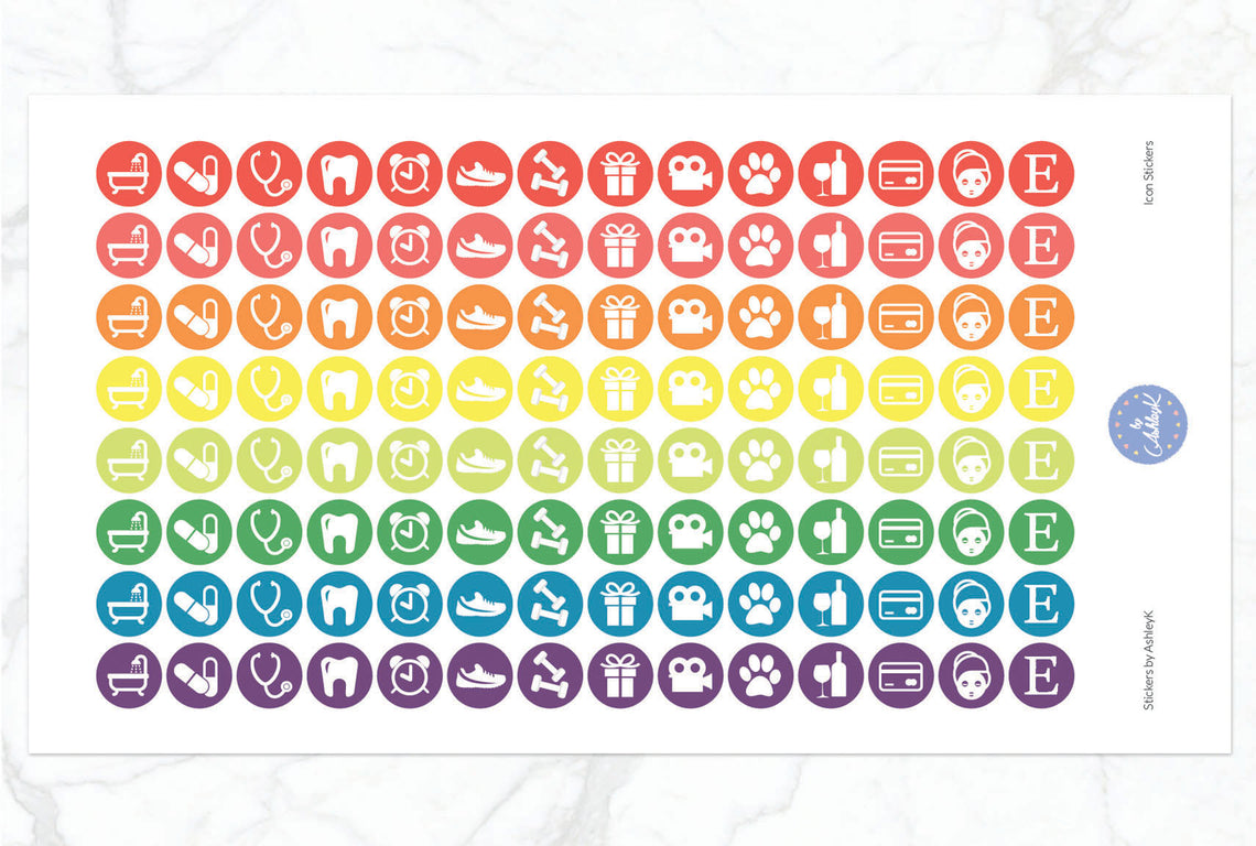 Daily Routine Icon Stickers - Pastel Rainbow