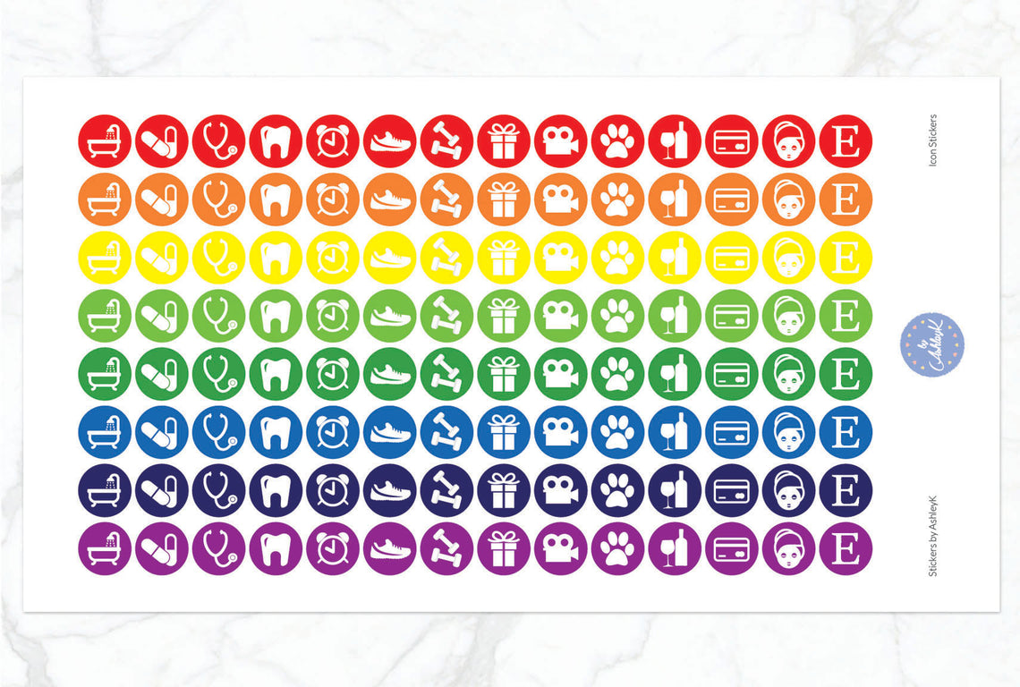Daily Routine Icon Stickers - Rainbow