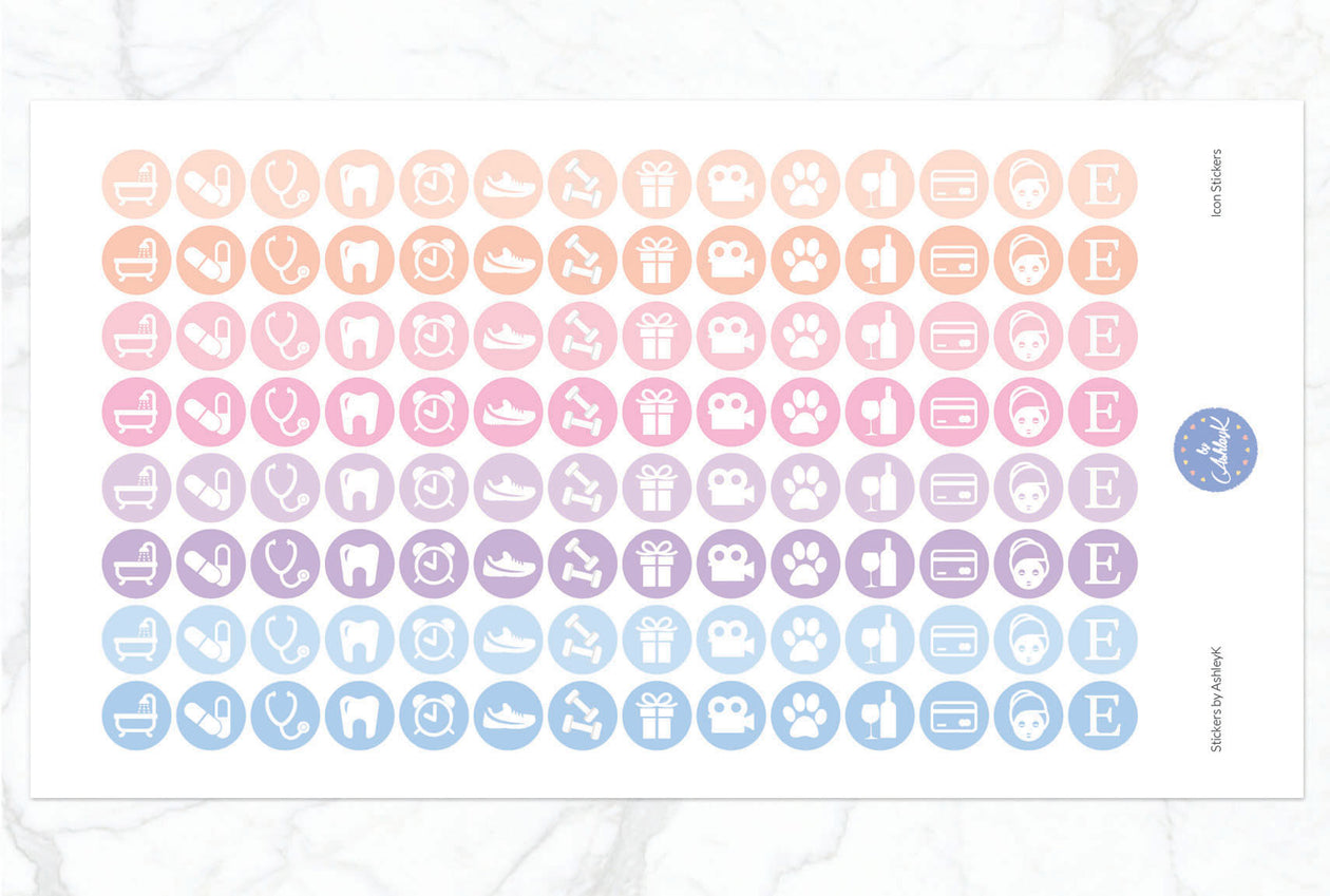 Daily Routine Icon Stickers - Pastel Sunset