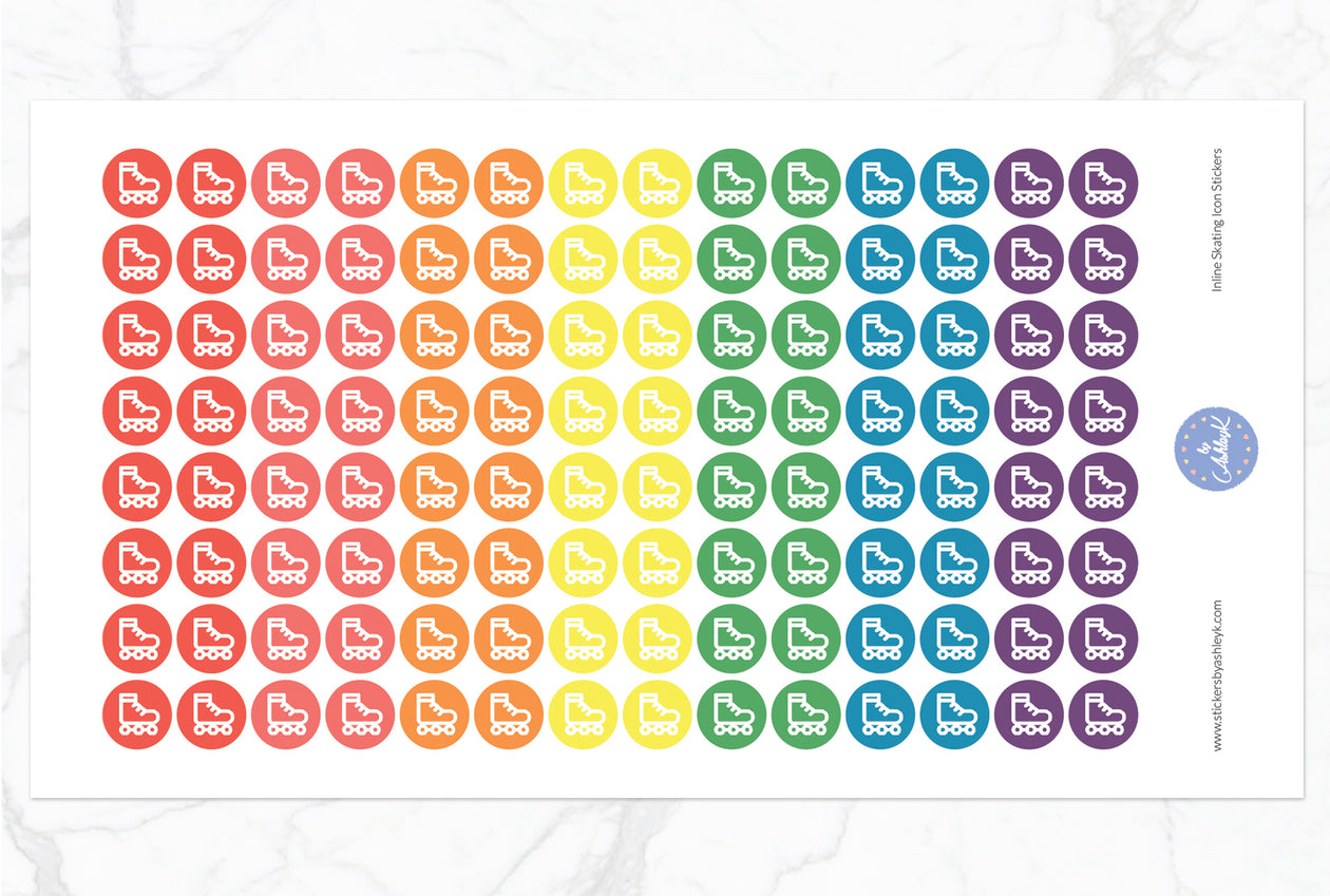 Inline Skating Icon Round Stickers - Pastel Rainbow