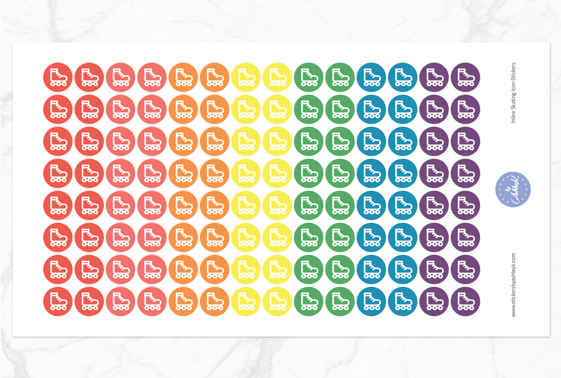 Inline Skating Icon Round Stickers - Pastel Rainbow