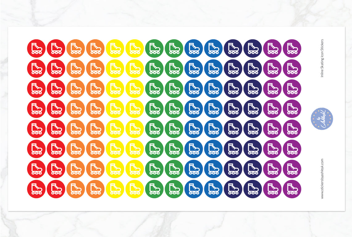 Inline Skating Icon Round Stickers - Rainbow