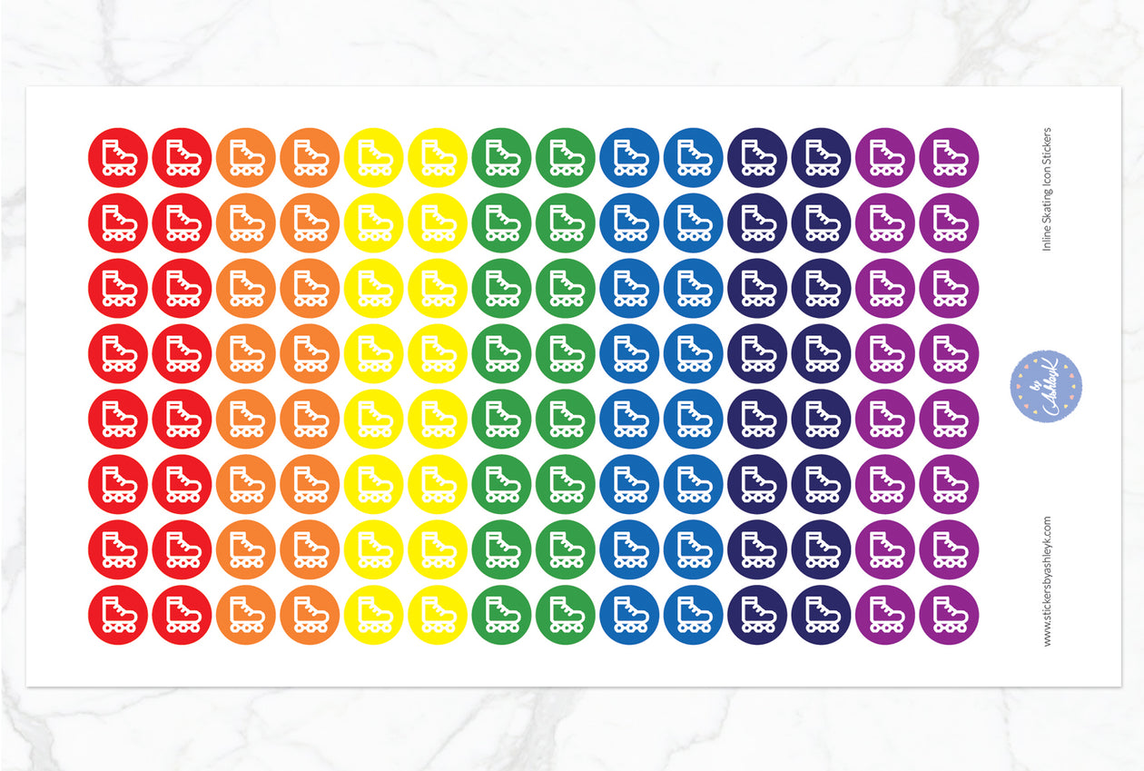 Inline Skating Icon Round Stickers - Rainbow