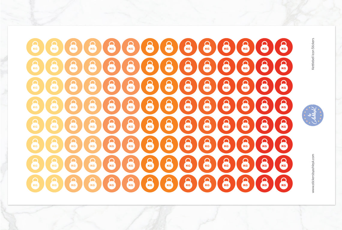 Kettlebell Icon Round Stickers - Orange