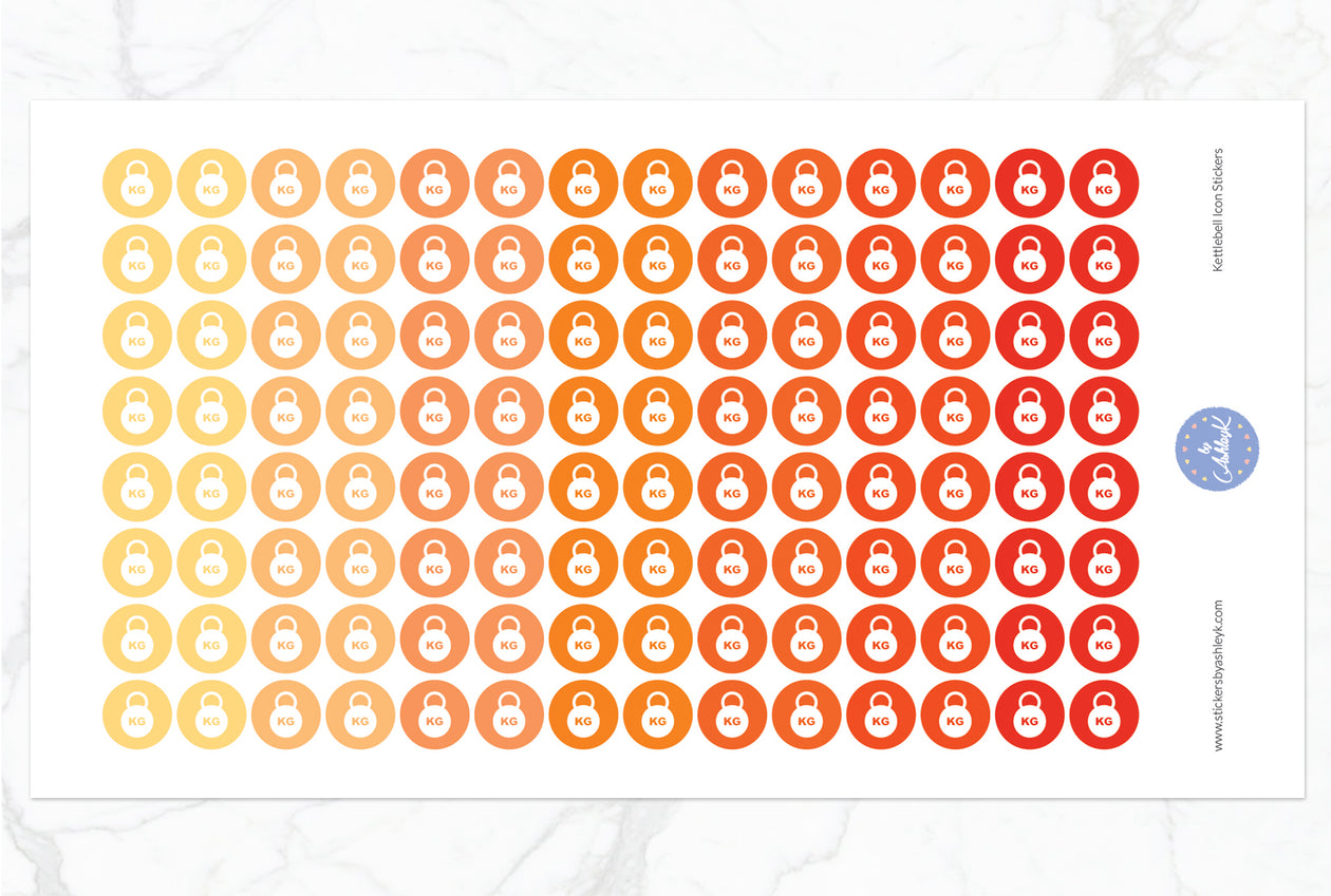 Kettlebell Icon Round Stickers - Orange