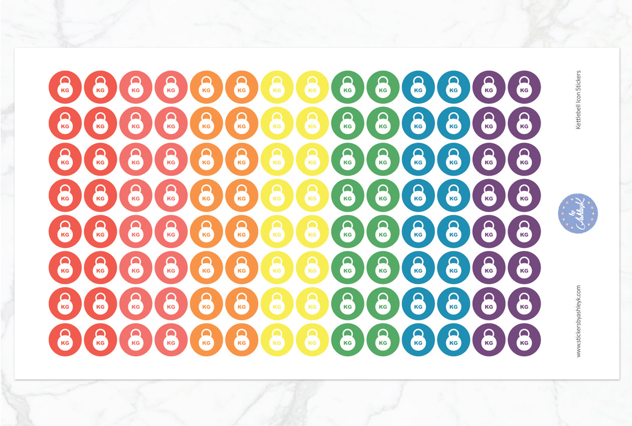 Kettlebell Icon Round Stickers - Pastel Rainbow