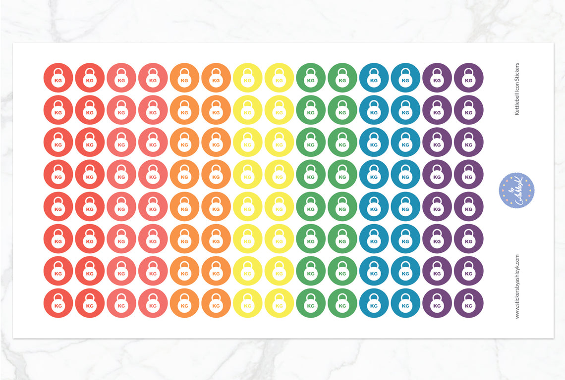 Kettlebell Icon Round Stickers - Pastel Rainbow
