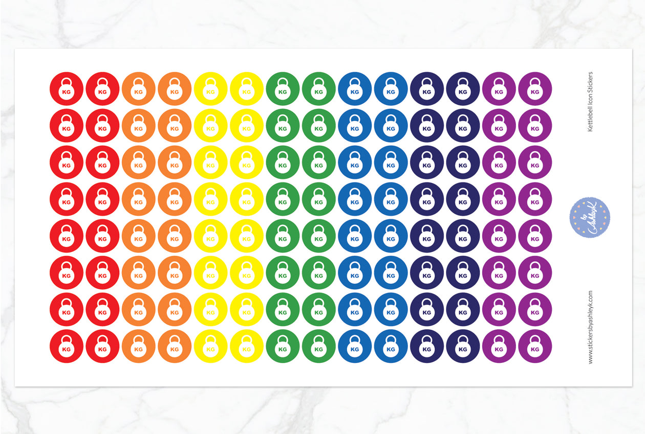 Kettlebell Icon Round Stickers - Rainbow