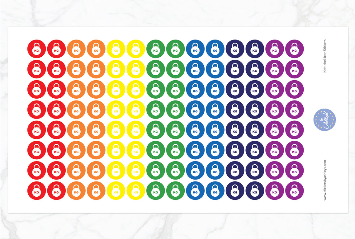 Kettlebell Icon Round Stickers - Rainbow