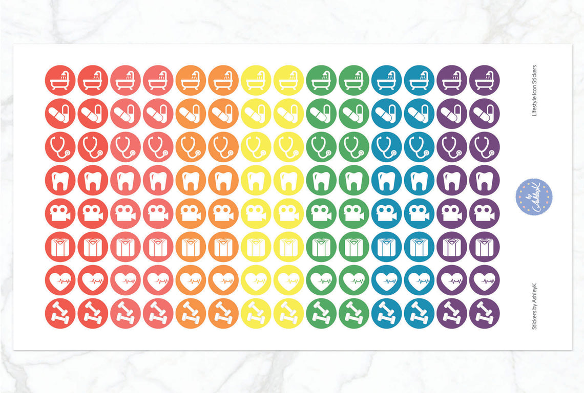 Lifestyle Icon Stickers - Pastel Rainbow