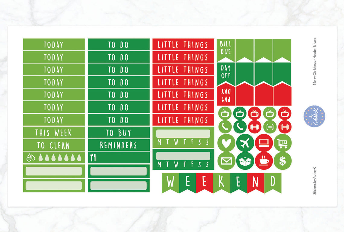 Merry Christmas Weekly Kit - Erin Condren Planner Stickers