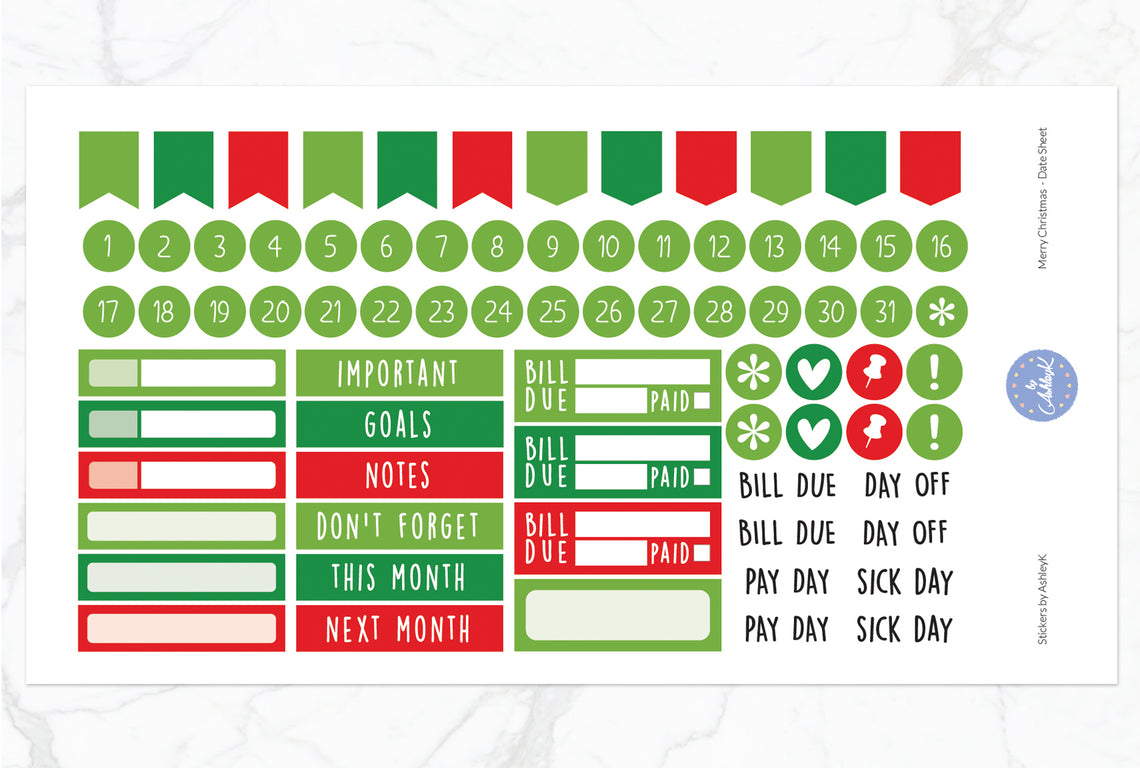 Merry Christmas Monthly Kit  - Date Sheet