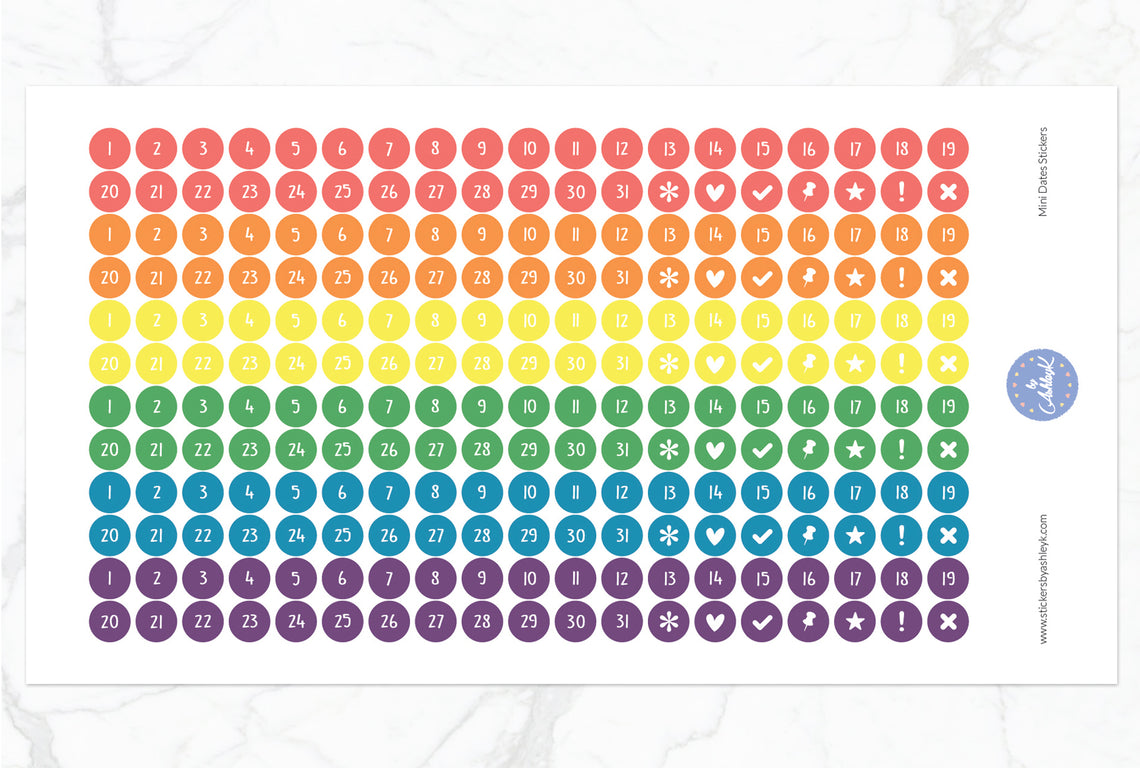 228 Mini Dates Stickers - Pastel Rainbow