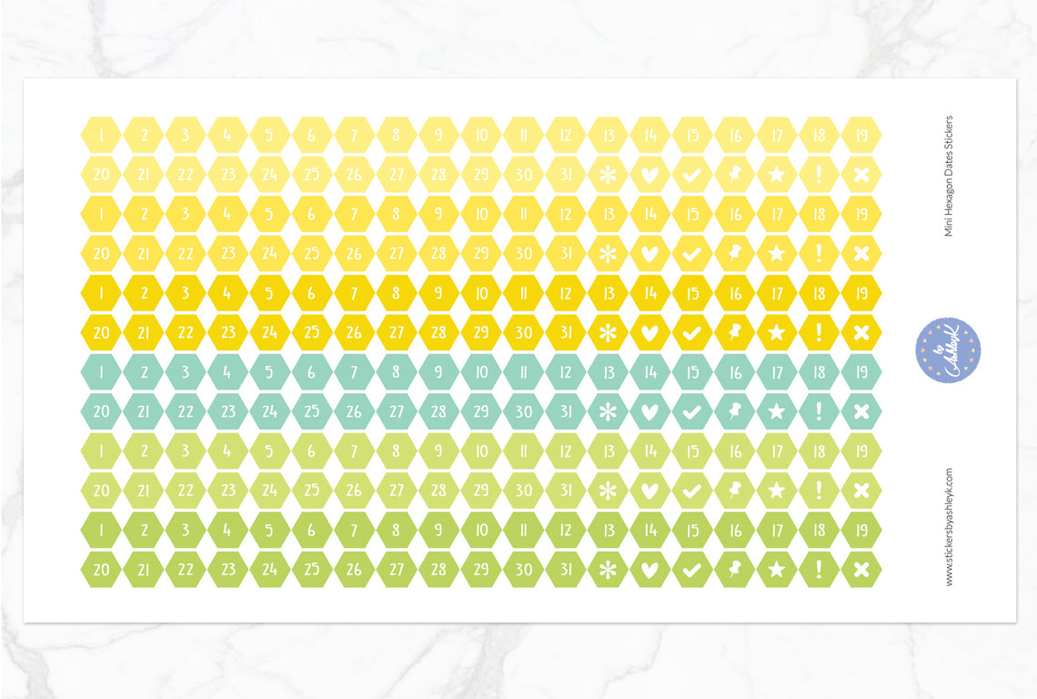 228 Mini Hexagon Dates Stickers - Lemon&Lime