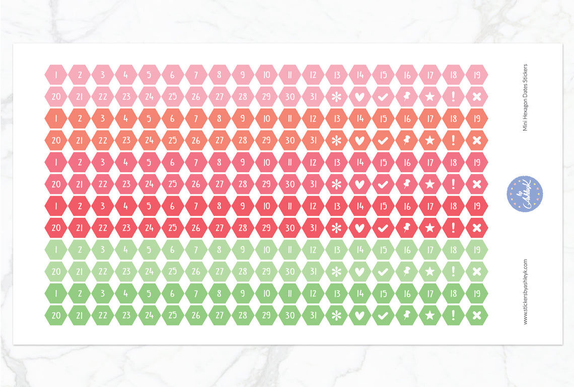 228 Mini Hexagon Dates Stickers - Strawberry