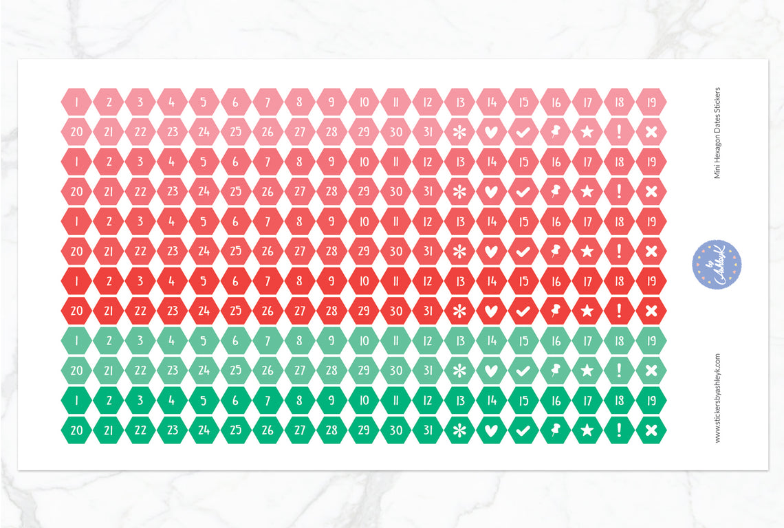 228 Mini Hexagon Dates Stickers - Watermelon
