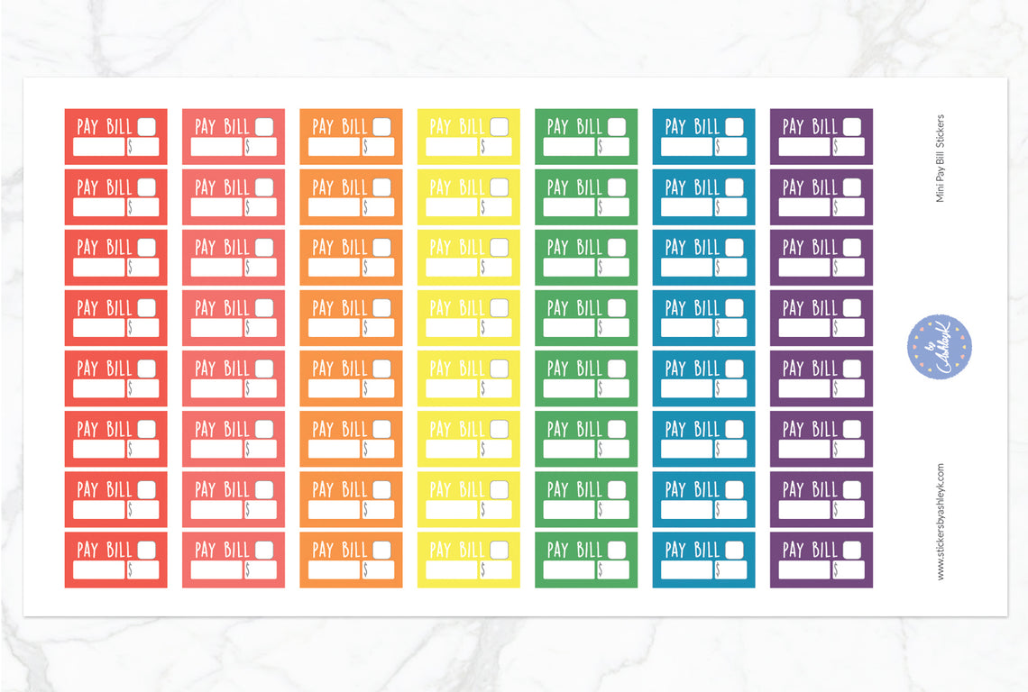 Mini Pay Bill Stickers - Pastel Rainbow