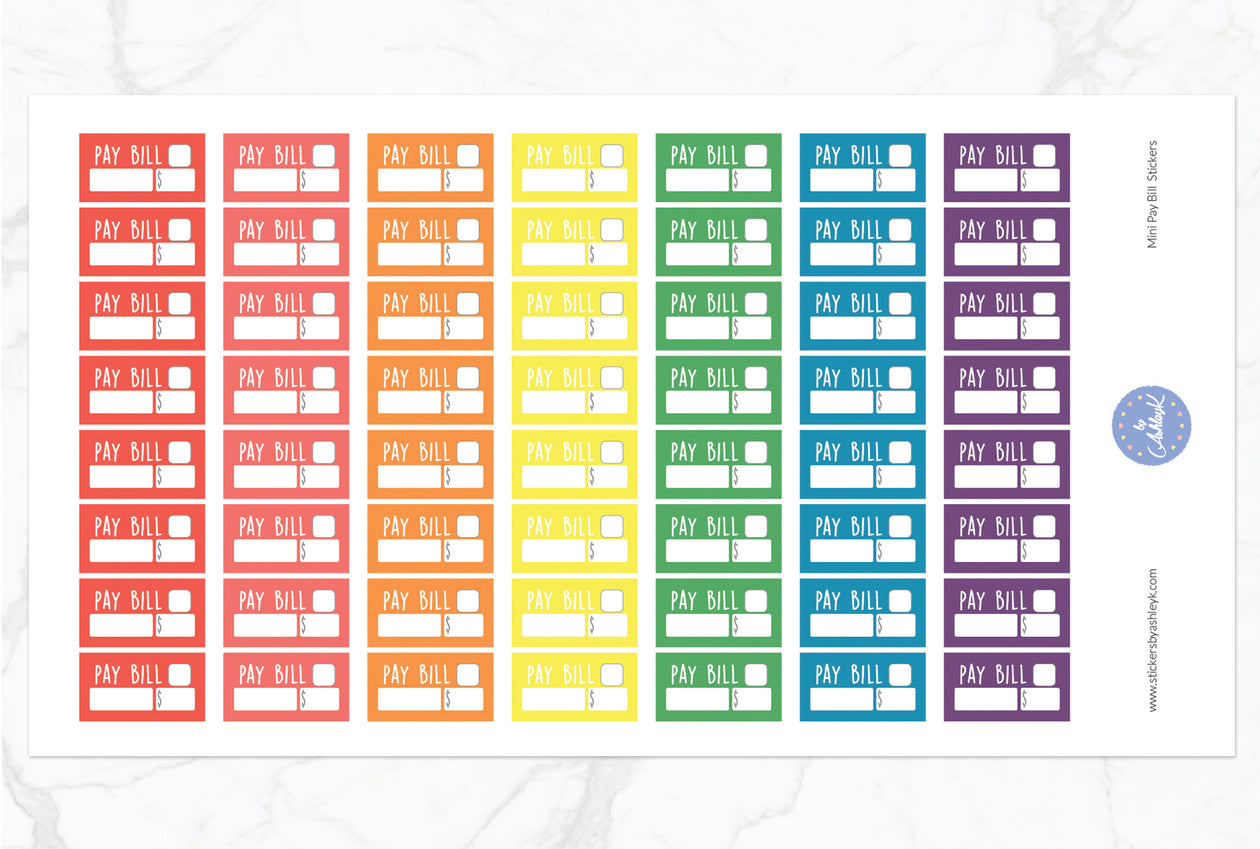 Mini Pay Bill Stickers - Pastel Rainbow