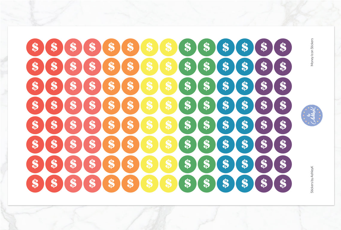 Money Icon Round Stickers - Pastel Rainbow