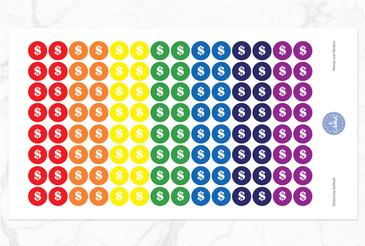 Money Icon Round Stickers - Rainbow