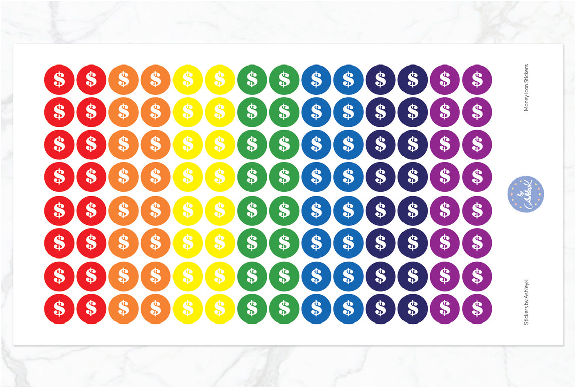 Money Icon Round Stickers - Rainbow