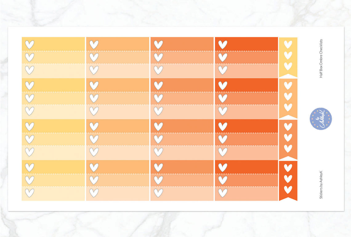 Ombre Checklist Half Box Stickers - Orange