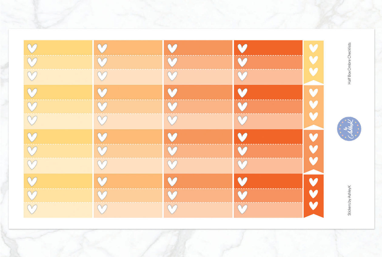 Ombre Checklist Half Box Stickers - Orange