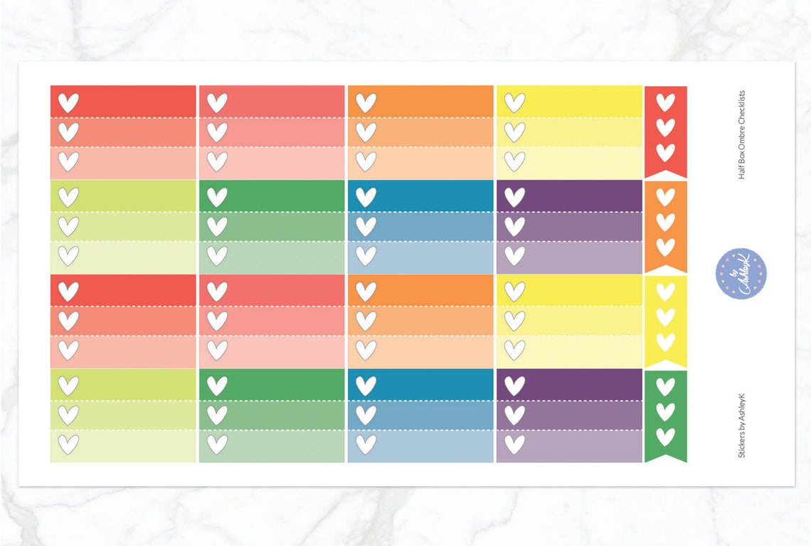 Ombre Checklist Half Box Stickers - Pastel Rainbow