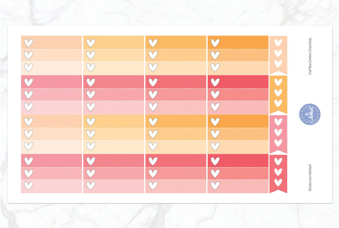 Ombre Checklist Half Box Stickers - Peach