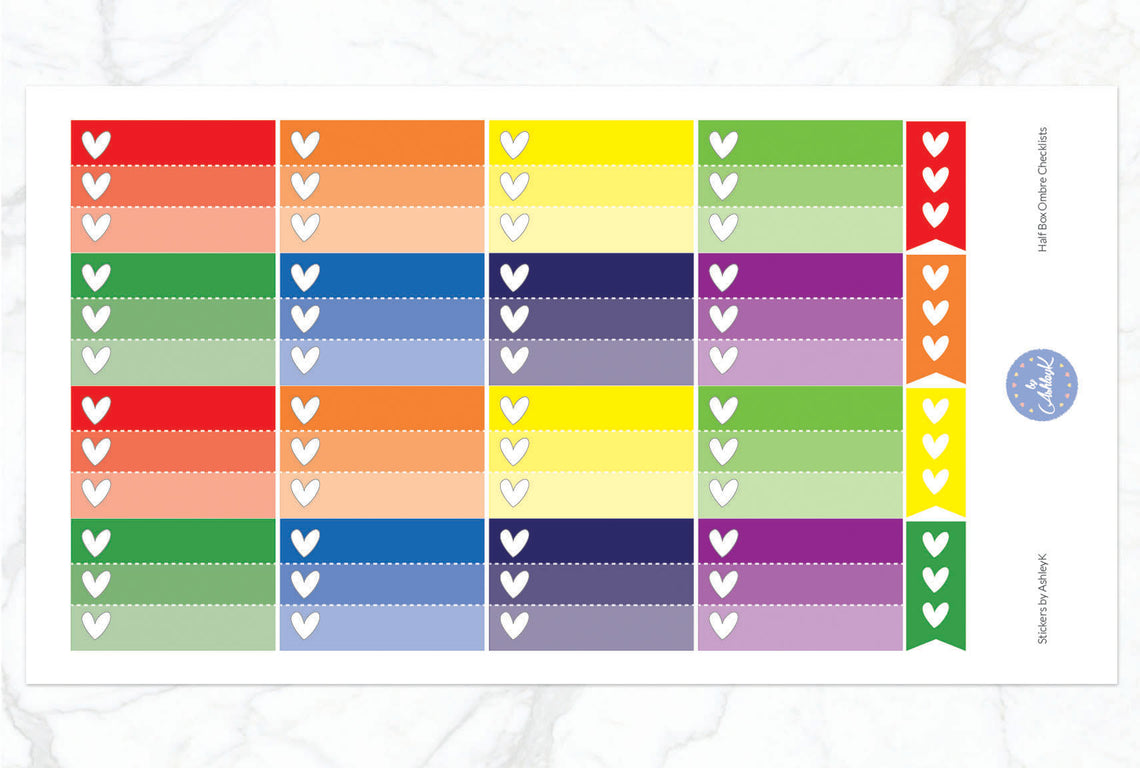 Ombre Checklist Half Box Stickers - Rainbow
