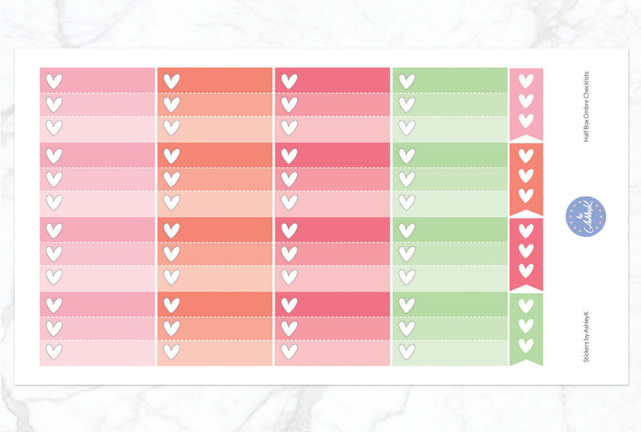 Ombre Checklist Half Box Stickers - Strawberry