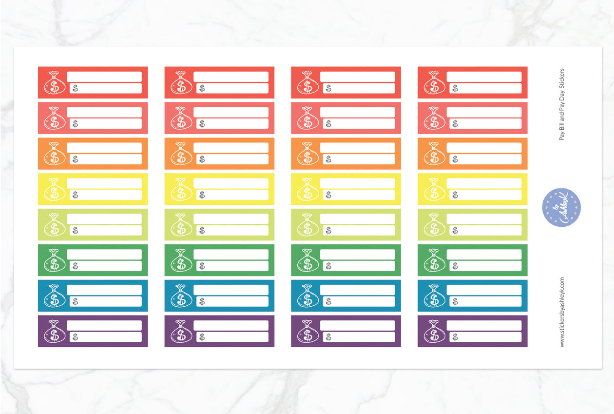 Pay Bill & Pay Day Stickers - Pastel Rainbow