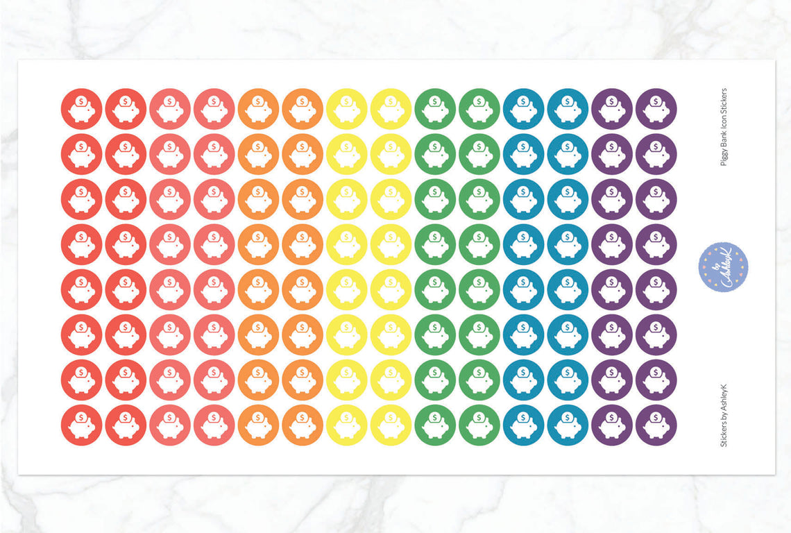 Piggy Bank Icon Stickers - Pastel Rainbow