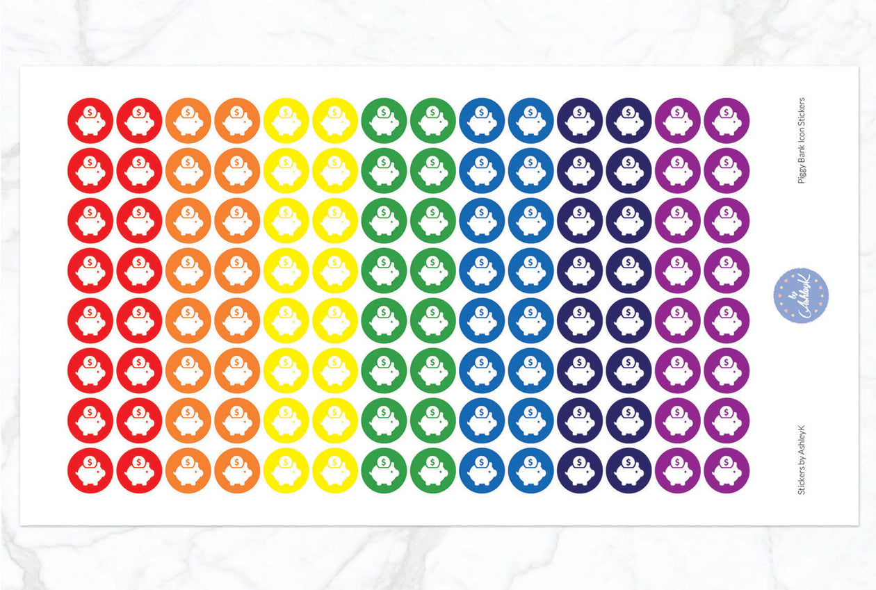 Piggy Bank Icon Stickers - Rainbow