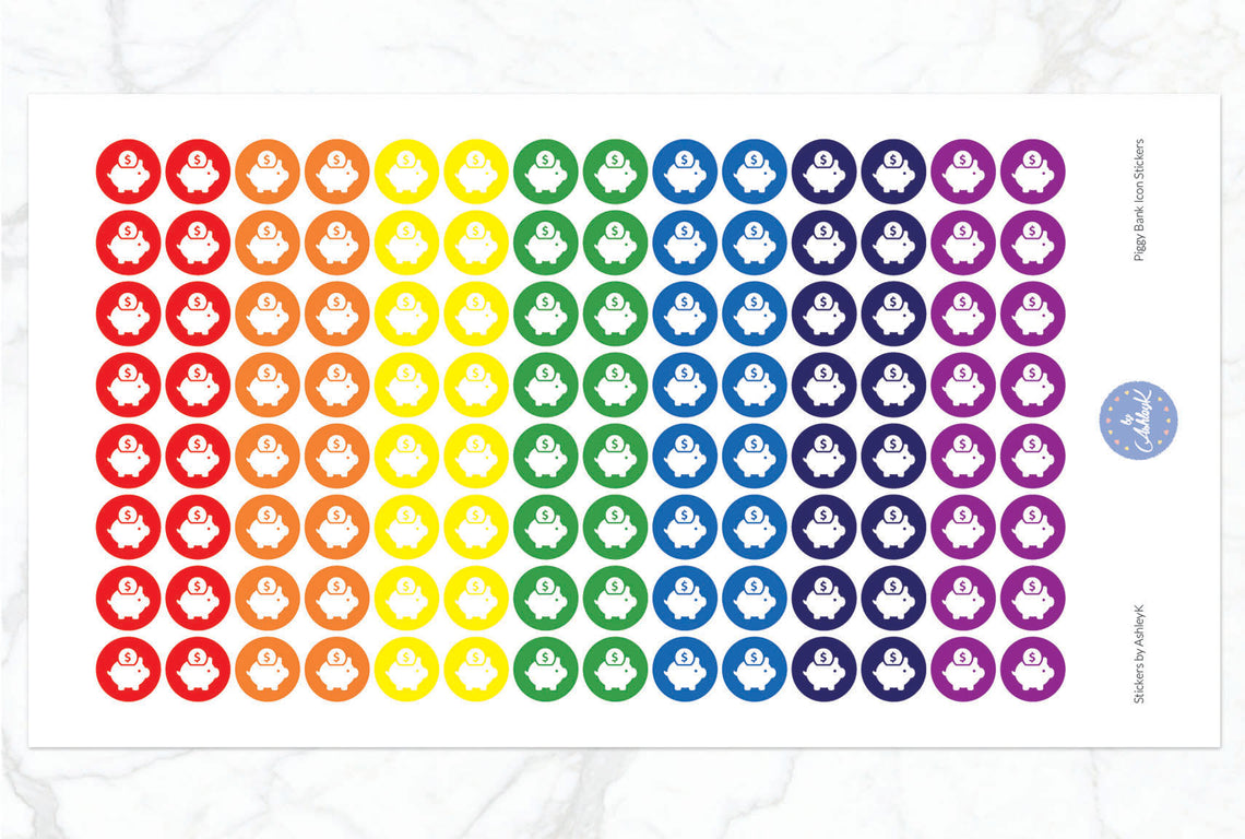 Piggy Bank Icon Stickers - Rainbow