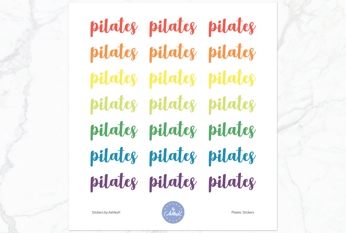 Pilates Lettering Stickers - Pastel Rainbow