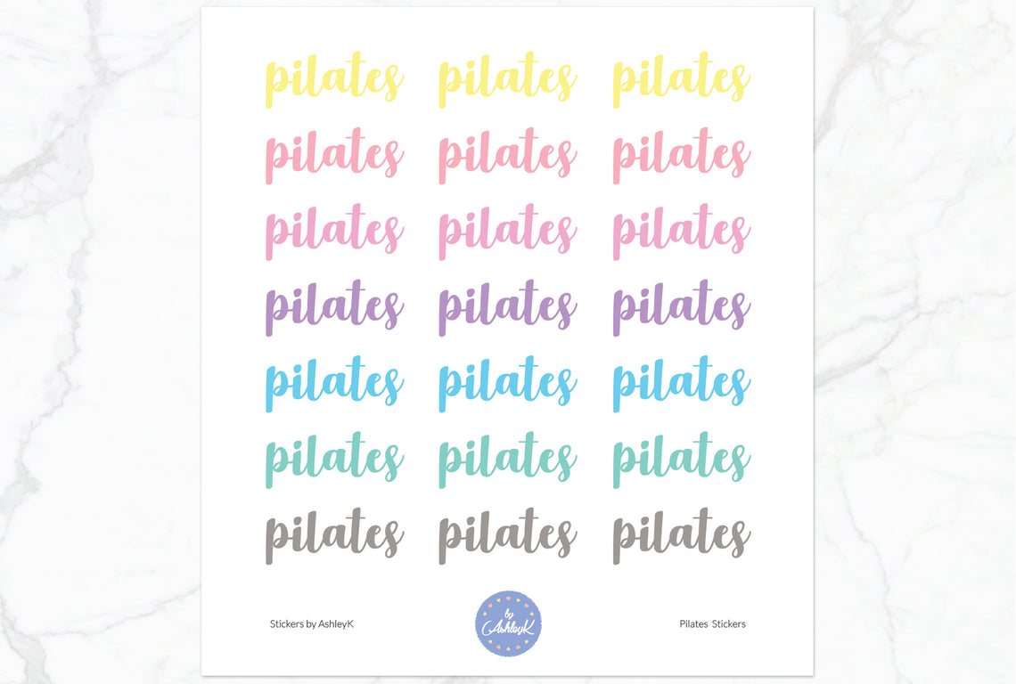 Pilates Lettering Stickers - Pastel