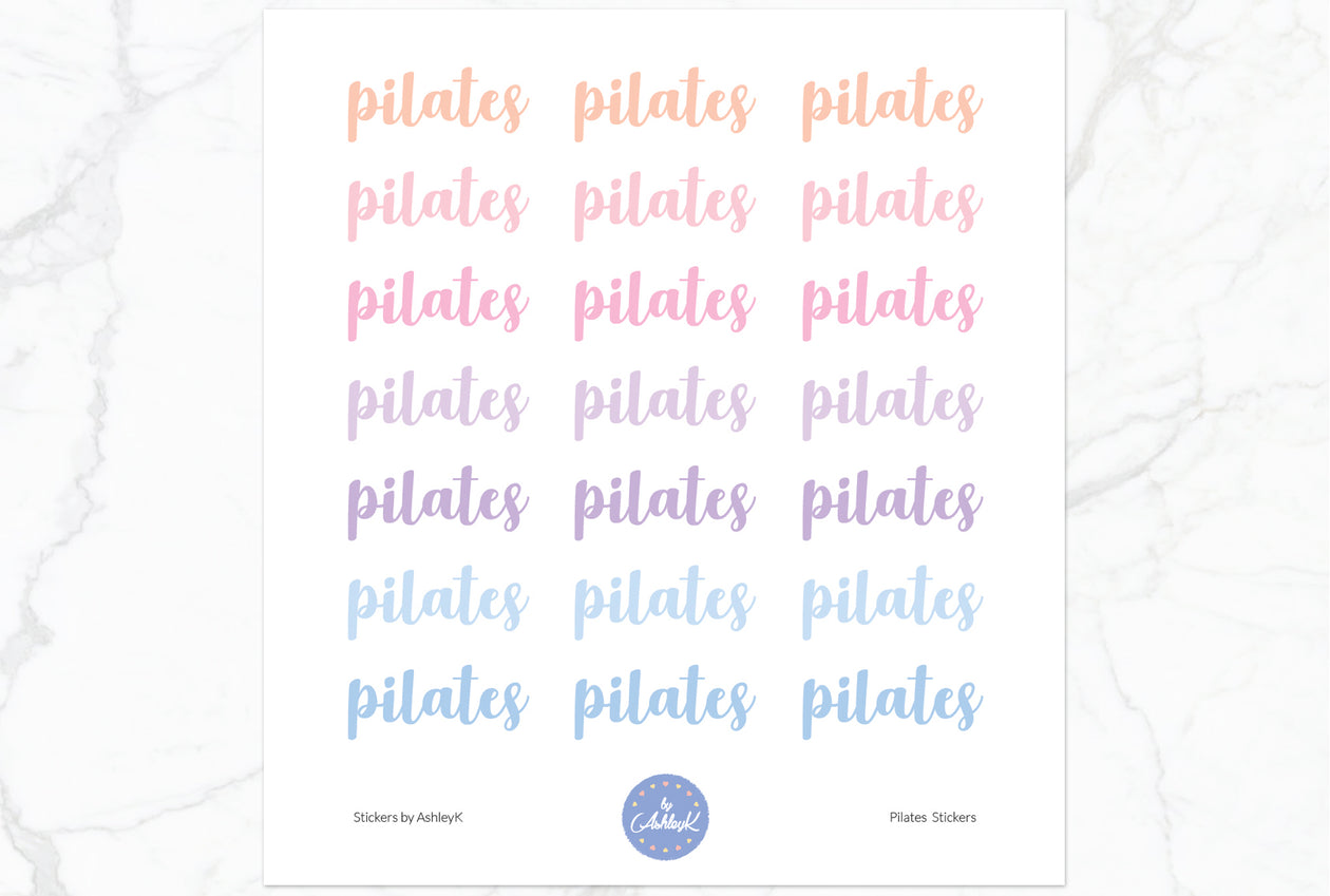 Pilates Lettering Stickers - Pastel Sunset